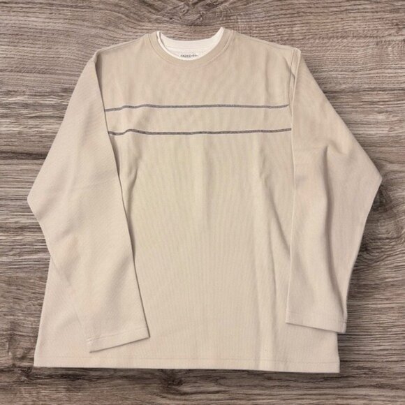 Faded Glory Beige Long-Sleeve Crewneck Shirt L (42/44) 100% Cotton Striped Desig - Picture 1 of 3